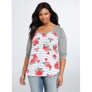 Torrid 3x Floral Chiffon Baseball Tee